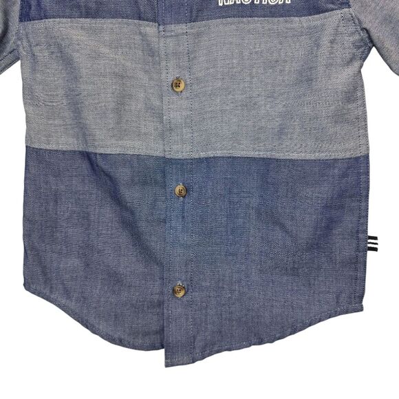 Nautica Boys 4T Blue Chambray Colorblock Short Sleeve Collared Button-Up Shirt - Picture 5 of 13